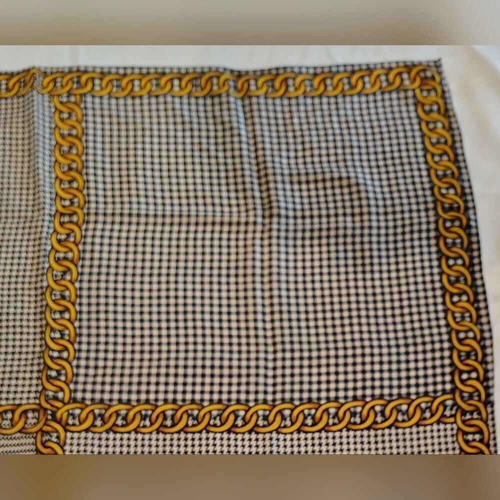 Albert Nipon Black & Gold Vintage Checkered Scarf Houndstooth Gingham - Picture 7 of 14